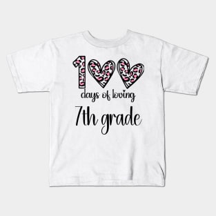 100 Days Of Loving 7th Grade 100th Of School Leopard Heart Kids T-Shirt